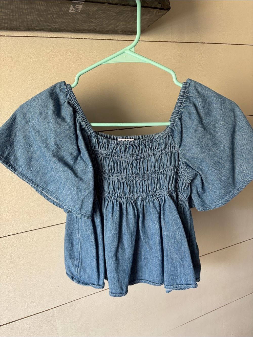 Old Navy Denim Blue Smocked Square Neck Puff Sleeve Top